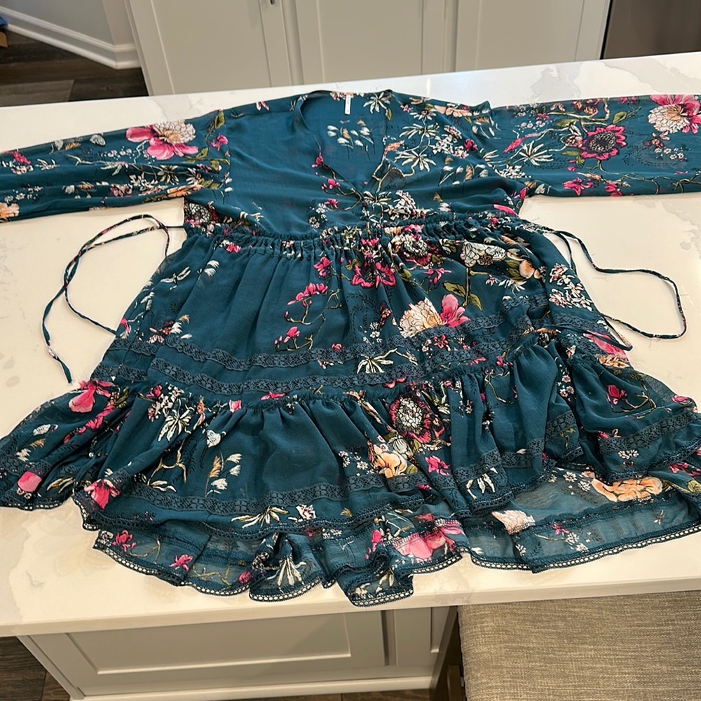 Free People cherry blossom, long sleeve, Boho, mini dress